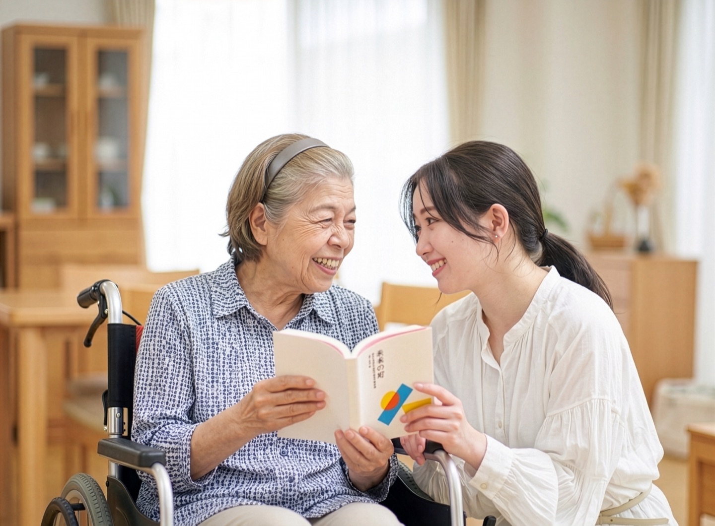 本を一緒に読む祖母と孫